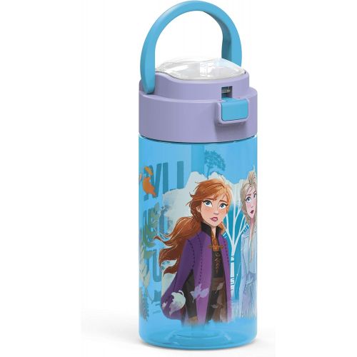  Zak Designs Frozen 2 Anna & Elsa Movie Durable Plastic Water Bottle ith Interchangeable Lid and Built In Carry Handle, (18oz)