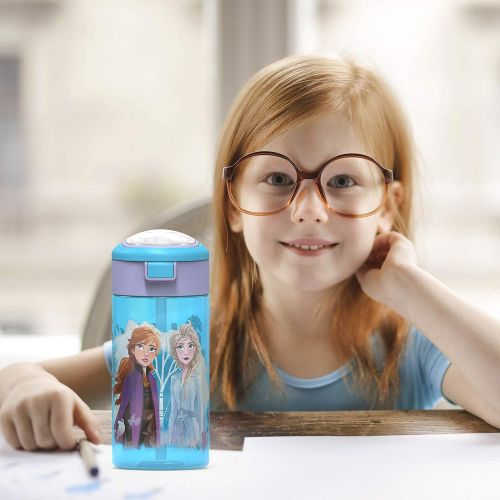  Zak Designs Frozen 2 Anna & Elsa Movie Durable Plastic Water Bottle ith Interchangeable Lid and Built In Carry Handle, (18oz)
