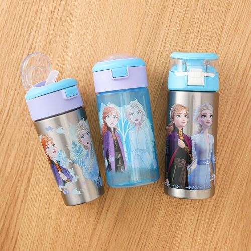  Zak Designs Frozen 2 Anna & Elsa Movie Durable Plastic Water Bottle ith Interchangeable Lid and Built In Carry Handle, (18oz)