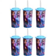 Zak Designs 6 Pack Disney Frozen 2 16oz Reusable Sports Tumbler Drinking Cups with Lids & Straws