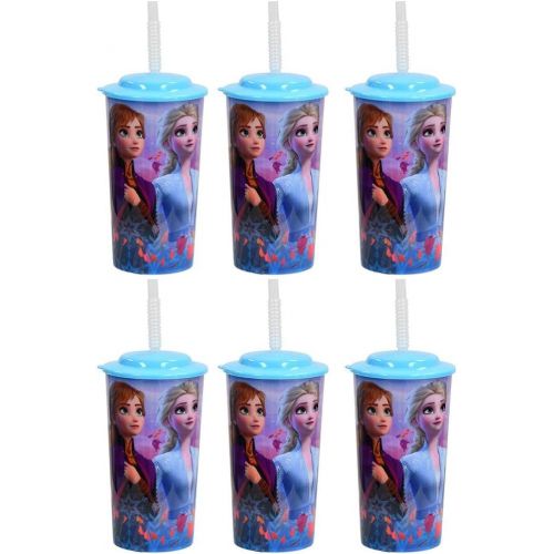  Zak Designs 6 Pack Disney Frozen 2 16oz Reusable Sports Tumbler Drinking Cups with Lids & Straws