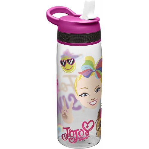  Zak Designs JoJo & BowBow (Pink) Straw and Built-in Carrying Loop Durable Water Bottle Has Wide Mouth and Break Resistant Design is Perfect for Kids, 25oz