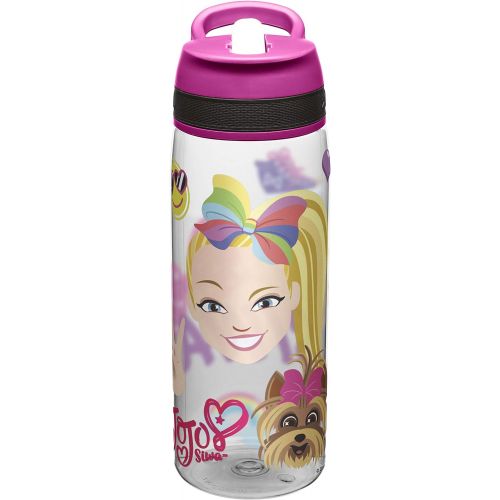  Zak Designs JoJo & BowBow (Pink) Straw and Built-in Carrying Loop Durable Water Bottle Has Wide Mouth and Break Resistant Design is Perfect for Kids, 25oz