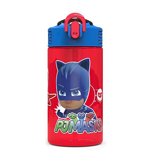  Zak Designs PJ Masks Kids Spout Cover and Built-in Carrying Loop Made of Plastic, Leak-Proof Water Bottle Design (16 oz, BPA-Free)