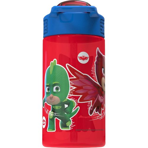  Zak Designs PJ Masks Kids Spout Cover and Built-in Carrying Loop Made of Plastic, Leak-Proof Water Bottle Design (16 oz, BPA-Free)
