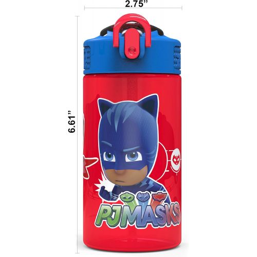  Zak Designs PJ Masks Kids Spout Cover and Built-in Carrying Loop Made of Plastic, Leak-Proof Water Bottle Design (16 oz, BPA-Free)