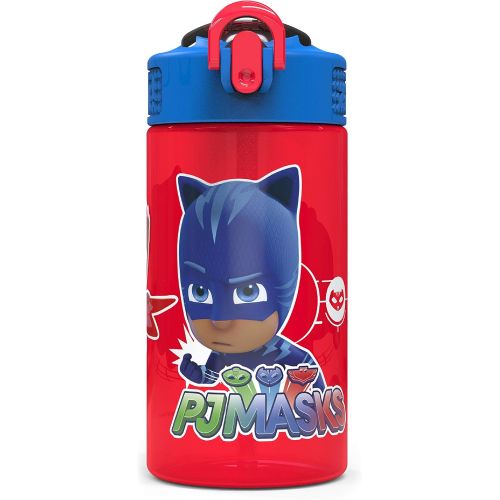  Zak Designs PJ Masks Kids Spout Cover and Built-in Carrying Loop Made of Plastic, Leak-Proof Water Bottle Design (16 oz, BPA-Free)