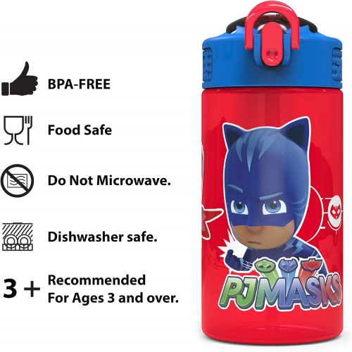  Zak Designs PJ Masks Kids Spout Cover and Built-in Carrying Loop Made of Plastic, Leak-Proof Water Bottle Design (16 oz, BPA-Free)