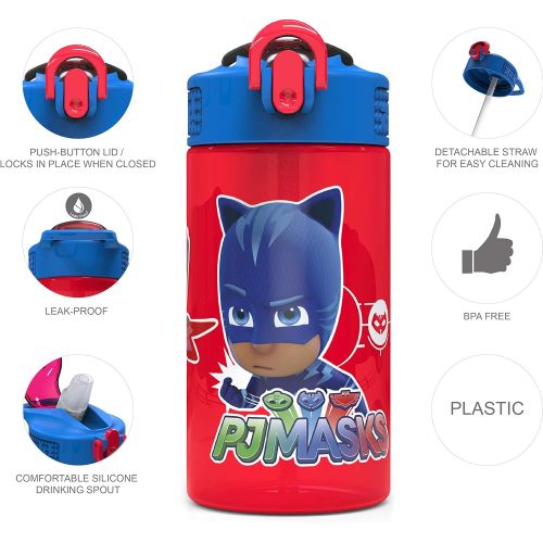  Zak Designs PJ Masks Kids Spout Cover and Built-in Carrying Loop Made of Plastic, Leak-Proof Water Bottle Design (16 oz, BPA-Free)