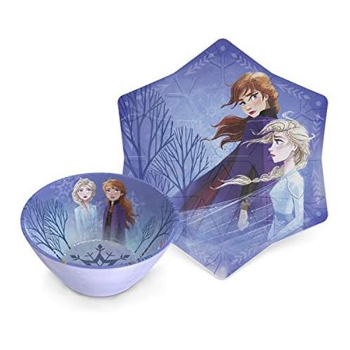  [아마존베스트]Zak Designs Disney Frozen II Movie Kids Embossed Dinnerware Set, Including 9in Melamine Plate and 6in Bowl Set, Durable and Break Resistant Plate and Bowl Makes Mealtime Fun (Elsa