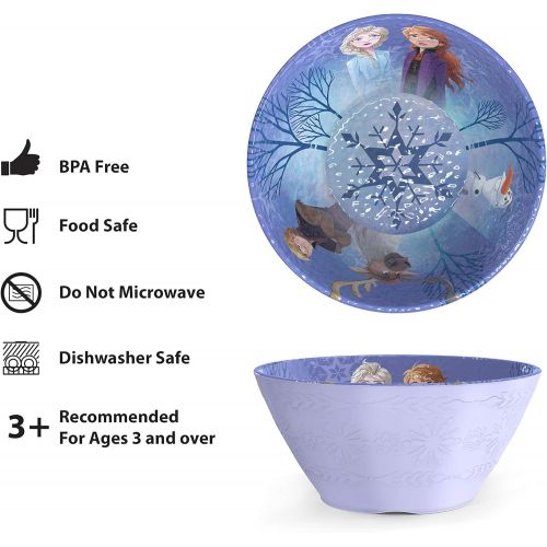  [아마존베스트]Zak Designs Disney Frozen II Movie Kids Embossed Dinnerware Set, Including 9in Melamine Plate and 6in Bowl Set, Durable and Break Resistant Plate and Bowl Makes Mealtime Fun (Elsa