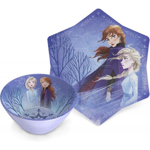  [아마존베스트]Zak Designs Disney Frozen II Movie Kids Embossed Dinnerware Set, Including 9in Melamine Plate and 6in Bowl Set, Durable and Break Resistant Plate and Bowl Makes Mealtime Fun (Elsa