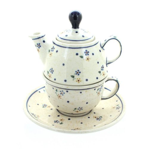  Zaklady Blue Rose Polish Pottery Country Meadow Individual Teapot & Cup