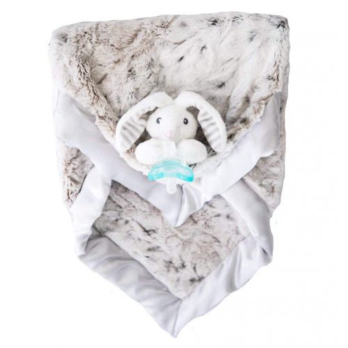  Zalamoon Luxie Pockets Blanket with RaZbuddy Coco Bunny and Jollypop Pacifier, Baby Toddler Soft Plush Blanket with Pocket/Strap Holder, Snow Leopard