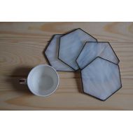 /ZangerGlass Minimalist Stained Glass Hexagon Drink Coasters Set of 4 White 4 Inch