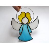 ZangerGlass Sweet Little Angel Stained Glass Suncatcher Turqouise Blue 6x5 Inch