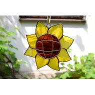 /ZangerGlass Sunflower Stained Glass Suncatcher for Window Hanging or Wall Decor Yellow 6 Inch - Flower Hanger Garden Porch Patio - Gardener Gift for Mom