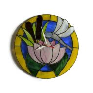 ZangerGlass Unique Stained Glass Wall Clock with Dragonfly and Pink Lotus 12 Inch