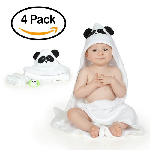  Zantty 4 Pack // 1 Extra Soft Baby Bamboo Hooded Towel Antibacterial and Hypoallergenic // 2 Bamboo...