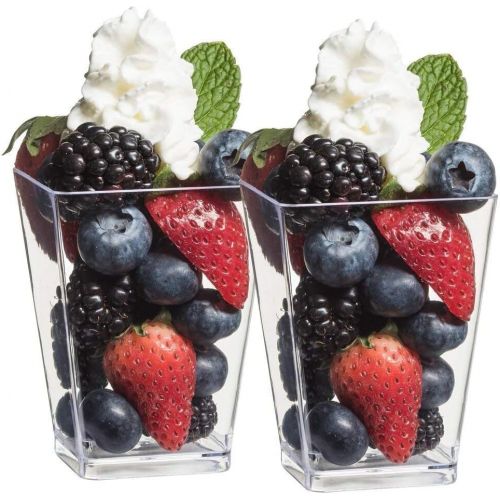  [아마존베스트]Zappy 5 oz Tall Square Mini Dessert Cups 52 Parfait Shot Glasses Appetizer Bowls Trifle Bowl Clear Plastic Souffle Mousse Tall Square Shooter Dessert Tumbler Cups Tasting Party Cup