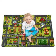 [아마존베스트]Zareas Kids Car Carpet Urban Road, Childrens Cute City Road Playmat, Traffic Road Map Fun Carpet Educational, Non-Slip Play Rug Road Trip Game for Boys Girls Playroom Bedroom Livin