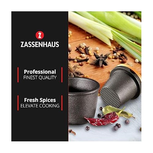  Zassenhaus Cast Iron Spice Grinder Set with Beech Wood Lid, Spice Mill, Herb and Seed Grinder, 3 Inches (Black)