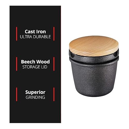  Zassenhaus Cast Iron Spice Grinder Set with Beech Wood Lid, Spice Mill, Herb and Seed Grinder, 3 Inches (Black)