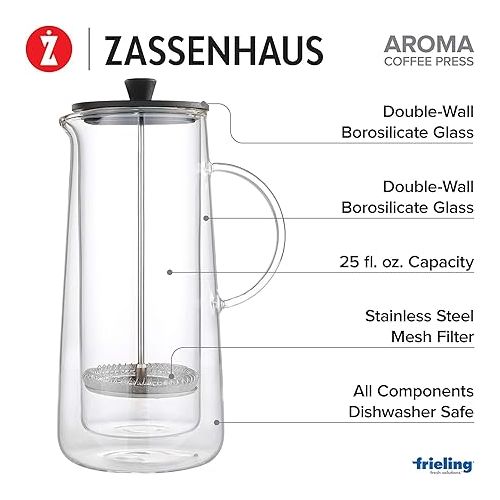  Zassenhaus Aroma Double Wall Glass French Press, 25-Ounce