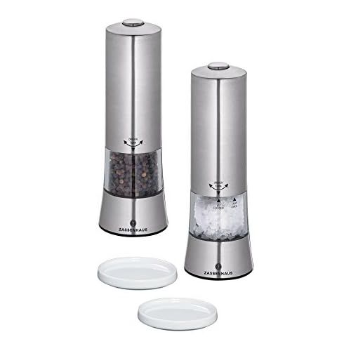  Zassenhaus Gera Electric Salt and Pepper Mill Stainless Steel with Coaster
