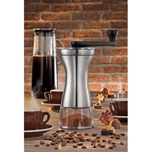  Zassenhaus Coffee Grinder Manaos in Silver, Stainless Steel/Acrylic 9 x 12 x 16 cm