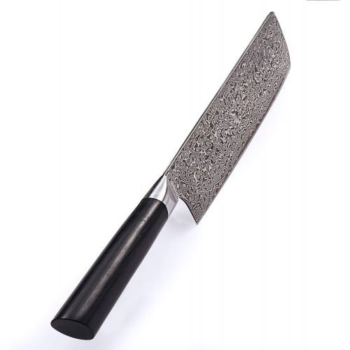  [아마존베스트]Zayiko Damask Knife Nakiri Knife 18.5 cm Long Japanese Black Damascus Steel VG-10 High Quality Damask Kitchen Knife with Pakka Wood Handle Black Edition #TSUME