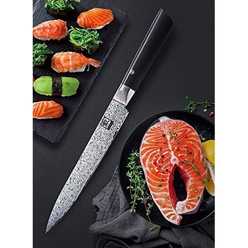  [아마존베스트]Zayiko Damascus Meat Knife Black Edition - Professional Knife with Pakka Wood Handle and Black Damask Blade, Damascus Meat Knife, Damascus Kitchen Knife, Exclusive (Meat Knife)