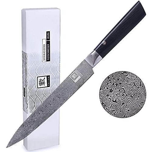  [아마존베스트]Zayiko Damascus Meat Knife Black Edition - Professional Knife with Pakka Wood Handle and Black Damask Blade, Damascus Meat Knife, Damascus Kitchen Knife, Exclusive (Meat Knife)