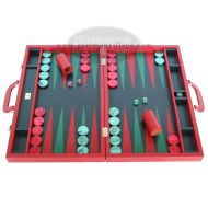 23" Leather Backgammon Set - Zaza & Sacci | Large Set, Red Board