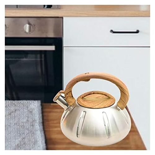  Zceras Whistling Kettle 1 2L stove with heat proof wood grain treatment stainless steel whistle teapot Kettle whistle tea 304 stainless steel (Color : 2L)