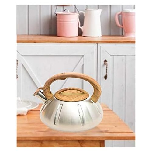  Zceras Whistling Kettle 1 2L stove with heat proof wood grain treatment stainless steel whistle teapot Kettle whistle tea 304 stainless steel (Color : 2L)