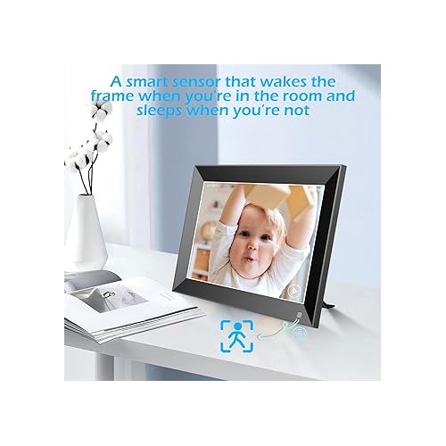  Digital Photo Frame 10.1 inch, Electronic Picture Frame WiFi with APP, Smart Electric Video Photo Frame Slideshow with Email, 1280x800 IPS FHD Uploadable Digital Picture Frames Cloud Storage