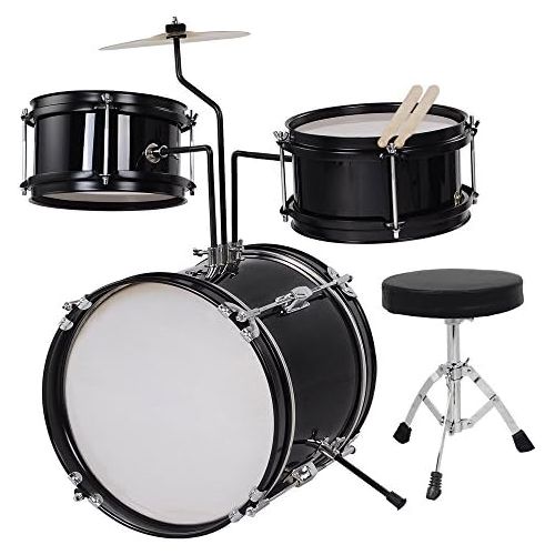  ZeHuoGe 3-Piece Drum Set Kit Junior Kid’s Children’s Size with Throne Cymbal Bass Sticks Pedal US Delivery (Black)