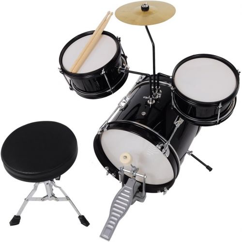  ZeHuoGe 3-Piece Drum Set Kit Junior Kid’s Children’s Size with Throne Cymbal Bass Sticks Pedal US Delivery (Black)