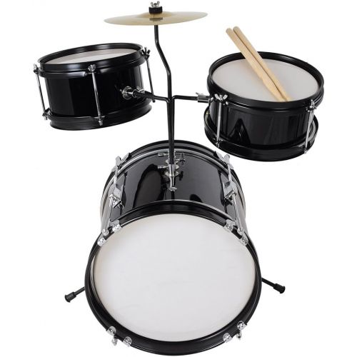  ZeHuoGe 3-Piece Drum Set Kit Junior Kid’s Children’s Size with Throne Cymbal Bass Sticks Pedal US Delivery (Black)