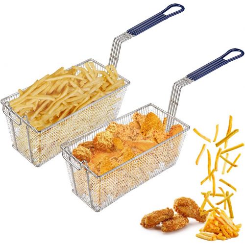  ZeHuoGe 2PCS Deep Fryer Basket With Non-Slip Handle Heavy Duty Nickel Plated Iron Construction 13 x 6 x 6 Commercial Restaurant Kitchen Frying Chips Fish Sausages US Delivery