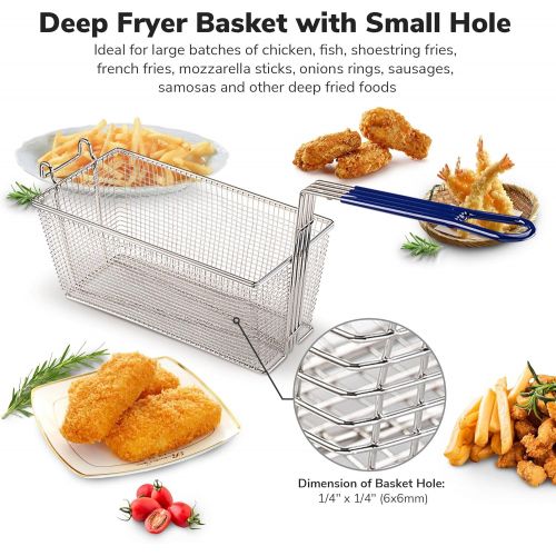  ZeHuoGe 2PCS Deep Fryer Basket With Non-Slip Handle Heavy Duty Nickel Plated Iron Construction 13 x 6 x 6 Commercial Restaurant Kitchen Frying Chips Fish Sausages US Delivery