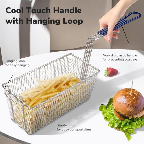  ZeHuoGe 2PCS Deep Fryer Basket With Non-Slip Handle Heavy Duty Nickel Plated Iron Construction 13 x 6 x 6 Commercial Restaurant Kitchen Frying Chips Fish Sausages US Delivery