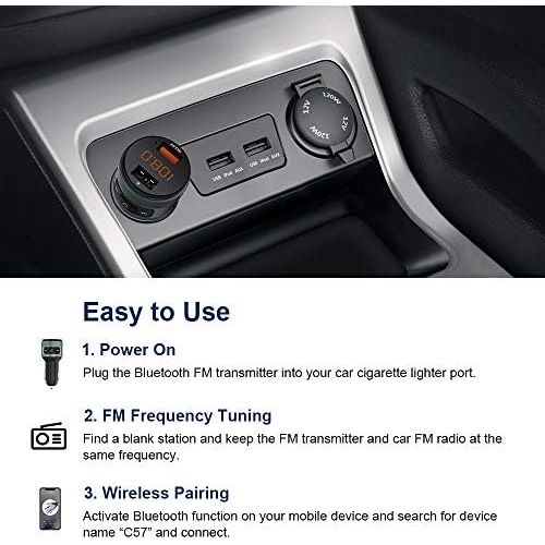  [아마존베스트]-Service-Informationen ZeaLife Car Phone Adapter Music, Bluetooth FM Transmitter Wireless Bluetooth Car Radio Adapter with Hands-Free Car Kit, QC3.0 Bluetooth Car Transmitter with Dual USB Charger, grey