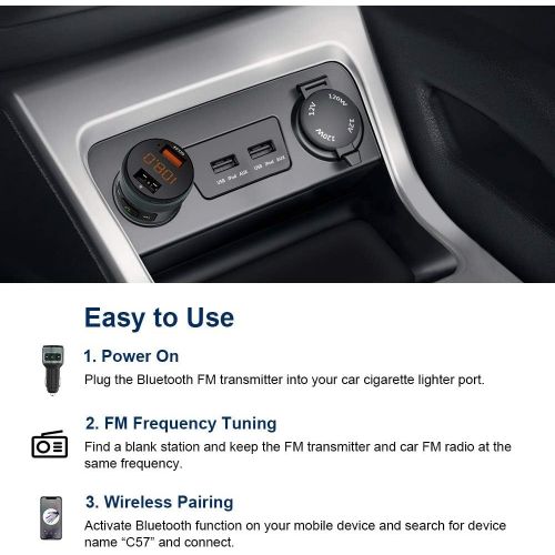  [아마존베스트]-Service-Informationen ZeaLife Car Phone Adapter Music, Bluetooth FM Transmitter Wireless Bluetooth Car Radio Adapter with Hands-Free Car Kit, QC3.0 Bluetooth Car Transmitter with Dual USB Charger, grey