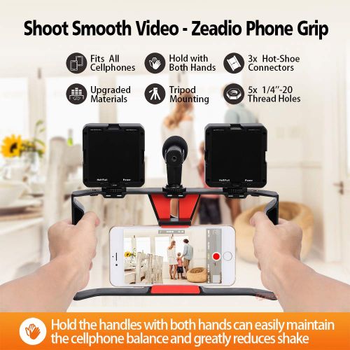  Zeadio Smartphone Video Rig, Phone Movies Mount Handle Grip Stabilizer, Filmmaking Recording Rig Case for Video Maker Filmmaker Videographer - Fits iPhone, Samsung, and All Phones