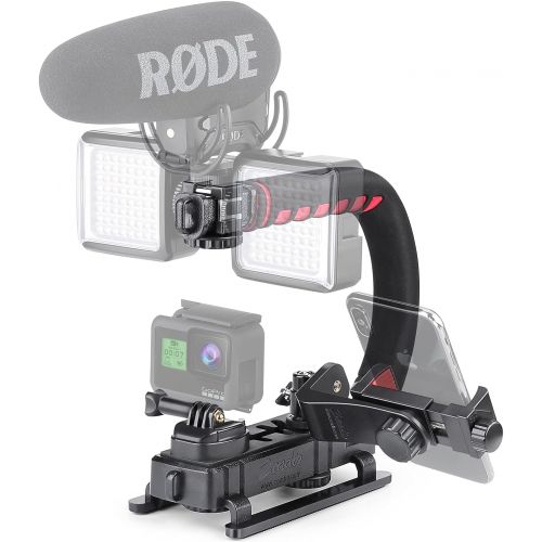  Zeadio Triple Hot-Shoe Mounts Handheld Stabilizer with Smartphone Holder Mount+360° ball head mount, Video Stabilizing Handle Grip for Canon Nikon Sony DSLR Action Camera Camcorder