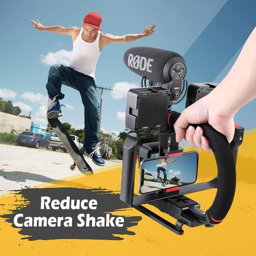  [아마존베스트]Zeadio Video Action Stabilizing Handle Grip Handheld Stabilizer with Metal Triple Shoe Mount for Canon Nikon Sony Panasonic Pentax Olympus DSLR Camera Camcorder