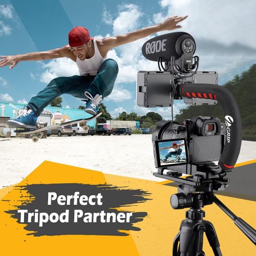  [아마존베스트]Zeadio Triple Hot-Shoe Mounts Handheld Stabilizer, Video Stabilizing Handle Grip for Canon Nikon Sony Panasonic Pentax Olympus DSLR Camera Camcorder