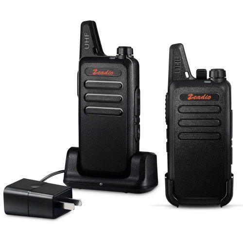  Zeadio 400-470MHz Ultra-Thin Lightweight Walkie Talkie, 16-Channel Long Range License-Free Single Band Slim Two-Way Radio Belt Clip Integrated Antenna (Pair)